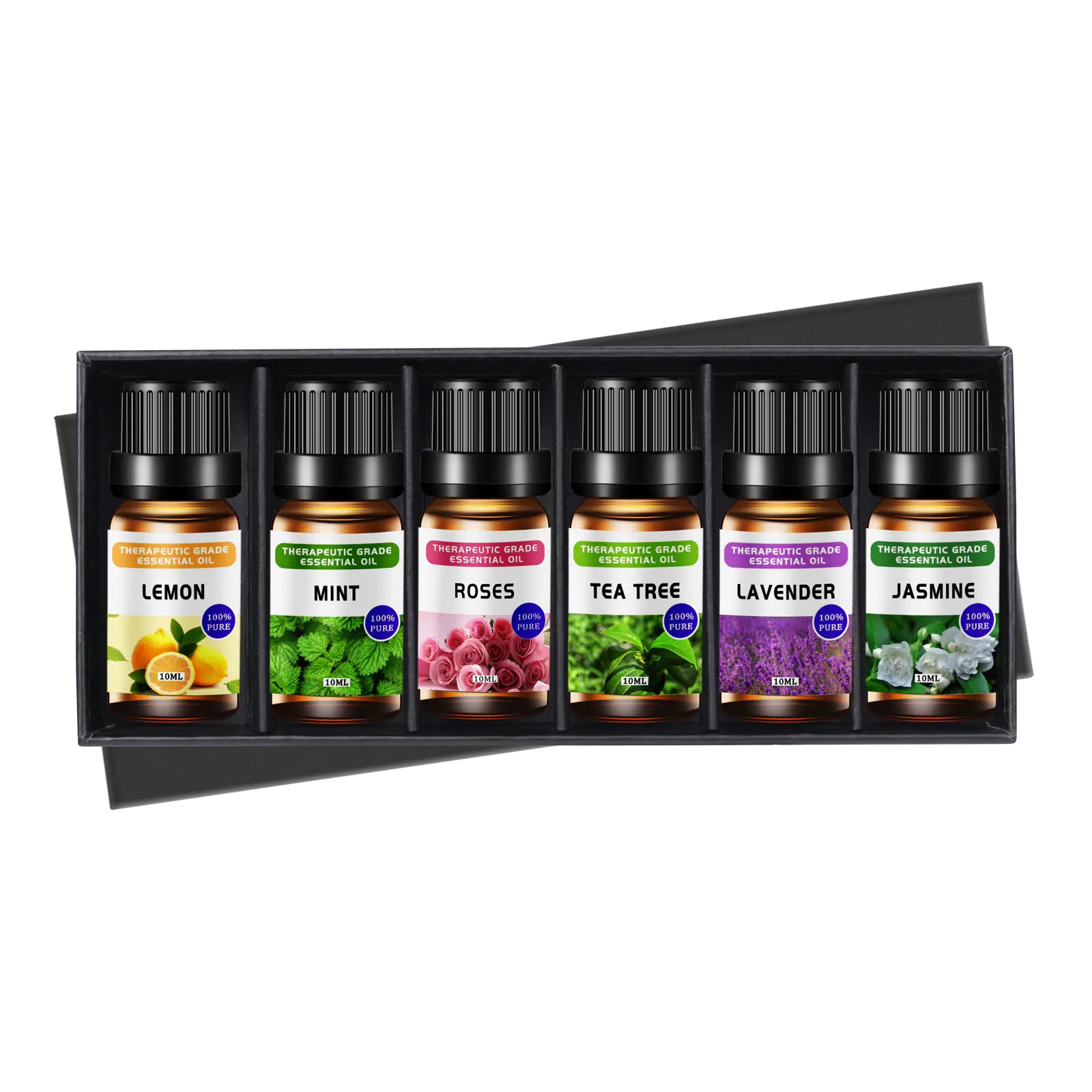 Aromatherapy essential oil set: pure, single-note oils to promote well-being and peace of mind.